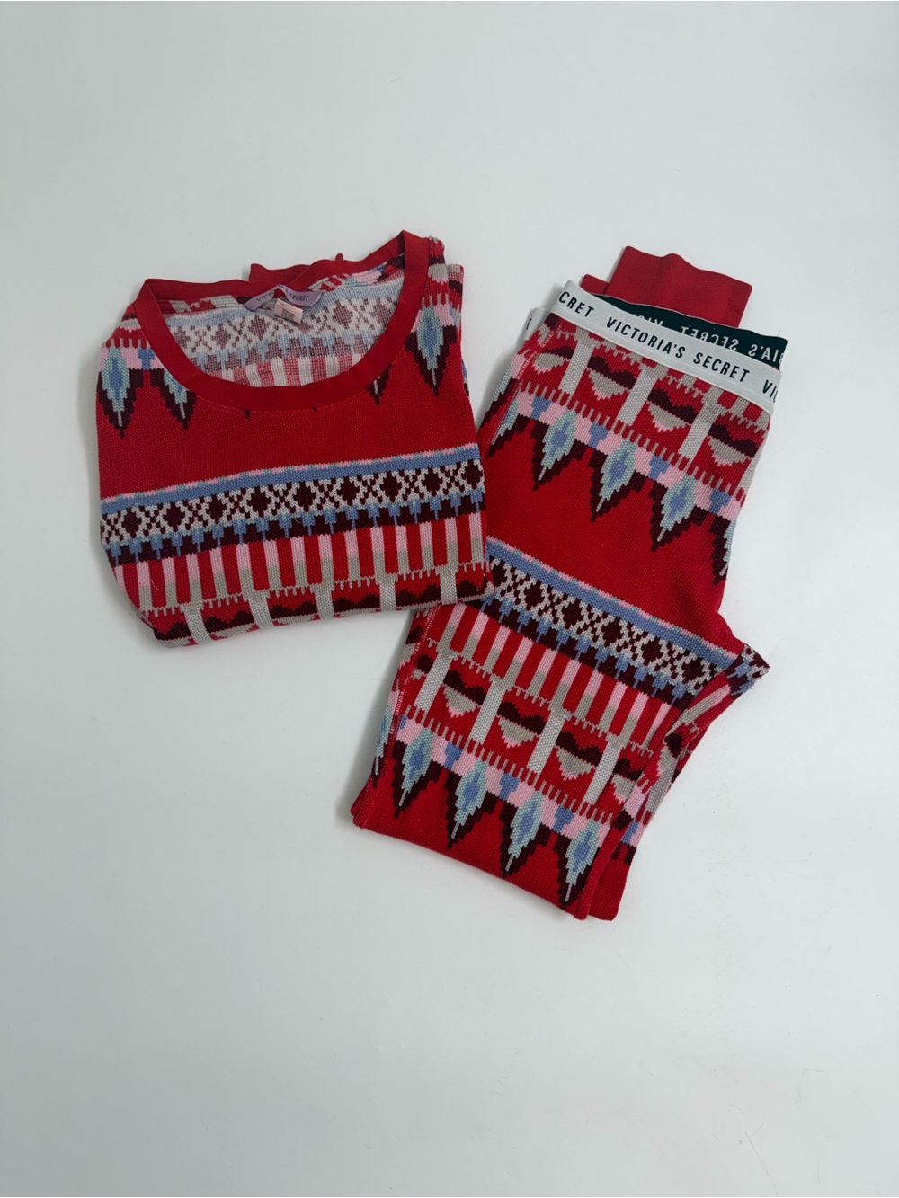 Victoria’s Secret Fair Isle Christmas Thermal Pajama Set Red M